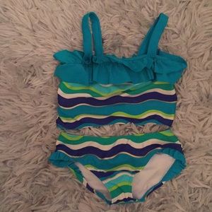 Two piece bathing suit.